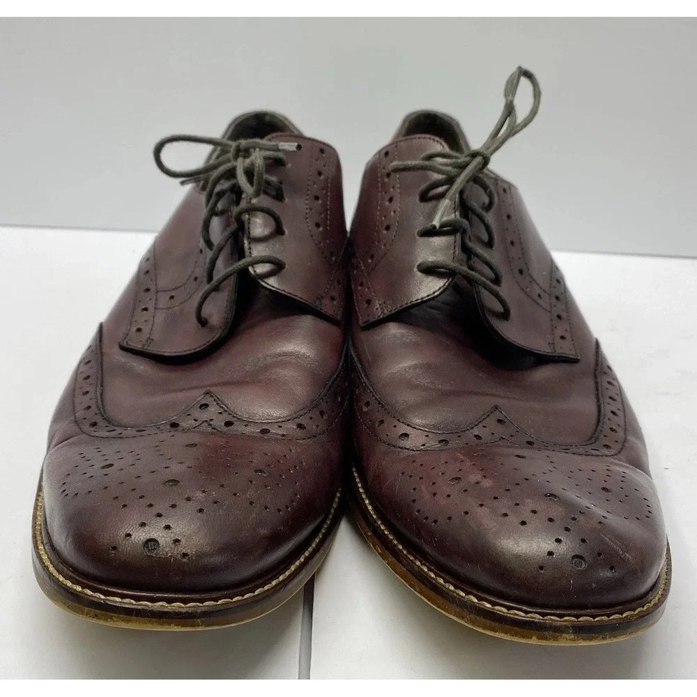 Joseph Abboud Wingtip Oxford Mens 13 Burgundy Leather Brogue Dress Shoes Classic